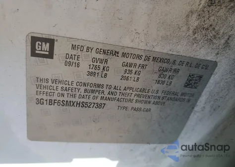 2017 Chevrolet Cruze Premier Auto z USA, uszkodzony, nr VIN 3G1BF6SMXHS527387